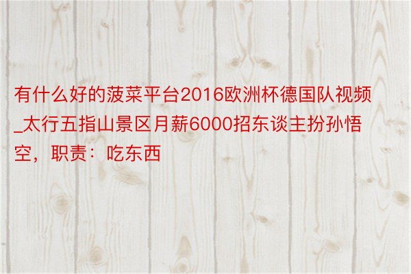 有什么好的菠菜平台2016欧洲杯德国队视频_太行五指山景区月薪6000招东谈主扮孙悟空，职责：吃东西